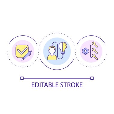 Veri sistemleştirme döngüsü konsept ikonunda yaratıcılık. Analizde yenilikçi metotlar soyut fikir ince çizgi çizimi. İzole bir taslak çizim. Düzenlenebilir felç. Kullanılan Arial yazı tipi