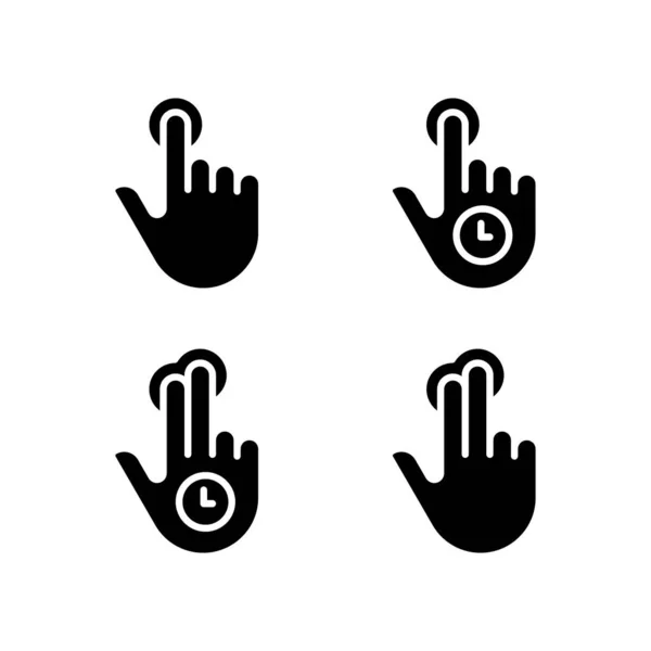 在白色的空间上设置了长水龙头黑色石像图标 双指触摸 多点触摸技术 触摸屏控制手势 轮廓符号 实心象形文字包 矢量孤立的说明 — 图库矢量图片