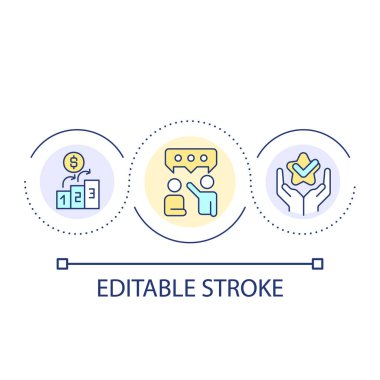 Etkili takım çalışması döngü konsepti ikonu. Ticari teklif. Terfi ve maaş artışı. İletişim fikri soyut ince çizgi çizimi. İzole bir taslak çizim. Düzenlenebilir felç. Kullanılan Arial yazı tipi