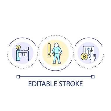 Yoksulluğu önleme döngüsü konsepti. Harcamalar yönetimi. Mali yönetmelikler. Yaşam tarzı garip soyut fikir ince çizgi çizimi. İzole bir taslak çizim. Düzenlenebilir felç. Kullanılan Arial yazı tipi