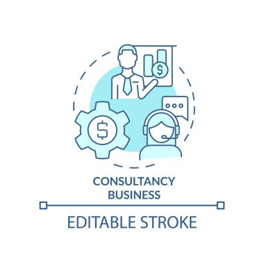 Danışmanlık sektörü turkuaz konsept ikonu. Yardım için. Geleceğin iş trendi soyut fikir ince çizgi çizimi. İzole bir taslak çizim. Düzenlenebilir felç. Arial, Myriad Pro-Kalın yazı tipleri kullan