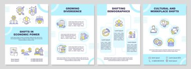 İş eğilimleri broşürü. Ekonomi ve politika. Çizgisel simgeli broşür tasarımı. Sunum için düzenlenebilir 4 vektör düzeni, yıllık raporlar. Arial-Black, Kullanılan Myriad Pro-Normal yazı tipleri