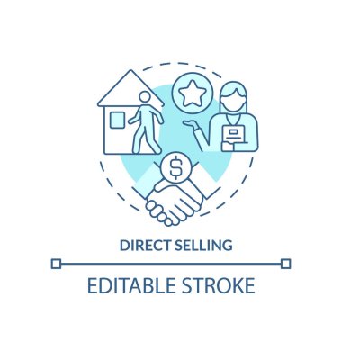 Doğrudan turkuaz konsept ikonu satışı. Kişisel temas. Hedef pazarlama tipi soyut fikir ince çizgi çizimi. İzole bir taslak çizim. Düzenlenebilir felç. Arial, Myriad Pro-Kalın yazı tipleri