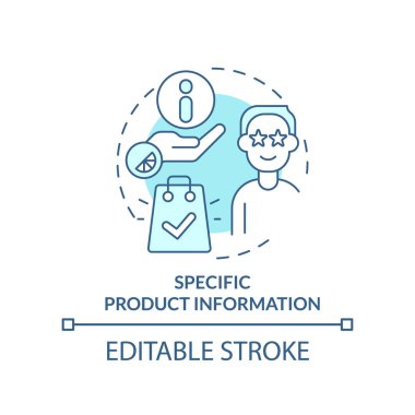 Özel ürün bilgisi turkuaz konsept simgesi. Doğrudan pazarlama fikri soyut ince çizgi çiziminin faydaları. İzole bir taslak çizim. Düzenlenebilir felç. Arial, Myriad Pro-Kalın yazı tipleri