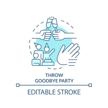 Elveda partisi turkuaz konsept ikonu at. Veda toplantısı. Soyut ve ince çizgilerle tanışmaya elveda. İzole bir taslak çizim. Düzenlenebilir felç. Arial, Myriad Pro-Kalın yazı tipleri