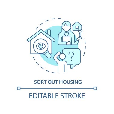 Konut turkuaz konsept simgesini ayır. Evi bulmak. Daire kiralama fikri ince çizgi çizimi. İzole bir taslak çizim. Düzenlenebilir felç. Arial, Myriad Pro-Kalın yazı tipleri