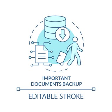 Önemli belge yedekleme turkuvaz konsept simgesi. Seyahat öncesi kişisel verileri kopyala. İnce çizgi çizimi. İzole bir taslak çizim. Düzenlenebilir felç. Arial, Myriad Pro-Kalın yazı tipleri