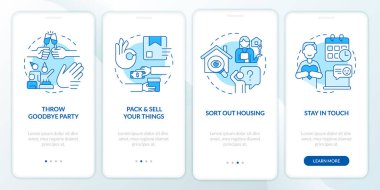 Göçmenlik Bürosu mobil uygulama ekranında mavi alarm öneriyor. Yeniden yerleştirme, doğrusal kavramlarla birlikte düzenlenebilir grafik yönergeleri. UI, UX, GUI şablonu. Kullanılan sayısız Pro-Kalın, Düzenli yazı tipleri