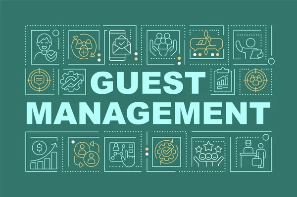 Guest Management Hotel Word Concepts Dark Green Banner Hospitality Infographics — Stock Vector
