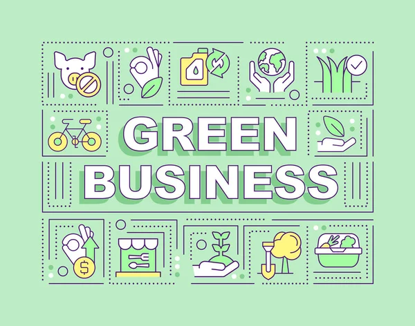 持続可能なビジネスワードコンセプト緑のバナー 業界の傾向 カラー背景に編集可能なアイコンを持つインフォグラフィック 孤立したタイポグラフィ テキスト付きベクトルイラスト Arial Blackフォント使用 — ストックベクタ