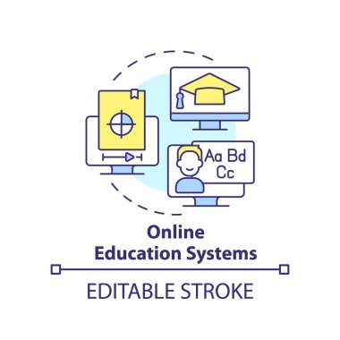 Çevrimiçi eğitim sistemleri konsepti. İnternet platformu. İş trendi soyut fikir ince çizgi çizimi. İzole bir taslak çizim. Düzenlenebilir felç. Arial, Myriad Pro-Kalın yazı tipleri kullan