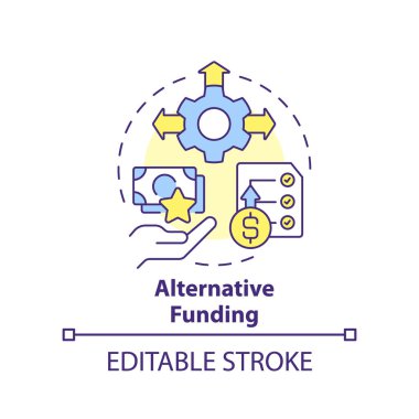 Alternatif fon konsepti ikonu. Kitle fonlaması. Uzman iş trendi soyut fikir ince çizgi çizimi. İzole bir taslak çizim. Düzenlenebilir felç. Arial, Myriad Pro-Kalın yazı tipleri kullan