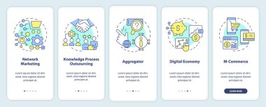Mobil uygulama ekranında yükselen iş trendleri. Doğrusal kavramlarla düzenlenebilir grafik yönergelerini 5 adımda gezdir. UI, UX, GUI şablonu. Kullanılan sayısız Pro-Kalın, Düzenli yazı tipleri