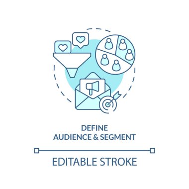 Seyirciyi ve turkuaz konsept simgesini tanımla. Önde gelen terbiye kampanyası soyut fikir ince çizgi çizimi. İzole bir taslak çizim. Düzenlenebilir felç. Arial, Myriad Pro-Kalın yazı tipleri