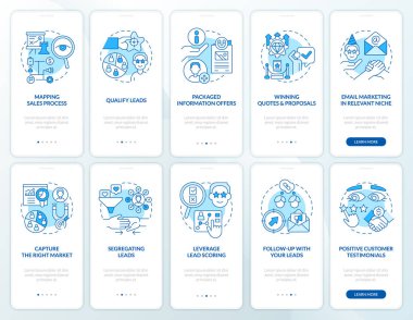 Mobil uygulama ekranında kurşun dönüştürme işlemi mavi. Doğrusal kavramlarla düzenlenebilir grafik yönergelerini 5 adımda gezdir. UI, UX, GUI şablonu. Kullanılan sayısız Pro-Kalın, Düzenli yazı tipleri