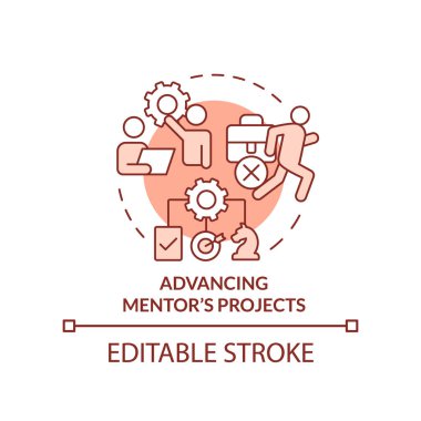 Gelişmekte olan danışman projeleri terracotta konsept ikonu. Soyut fikirlere akıl hocalığı yapma konusunda etik bir sorun. İzole bir taslak çizim. Düzenlenebilir felç. Arial, Myriad Pro-Kalın yazı tipleri