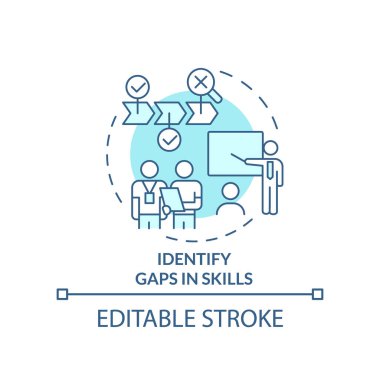 Yetenek turkuaz konsept simgesindeki boşlukları tanımla. İlişki hedefine rehberlik etmek soyut fikir ince çizgi çizimi. İzole bir taslak çizim. Düzenlenebilir felç. Arial, Myriad Pro-Kalın yazı tipleri