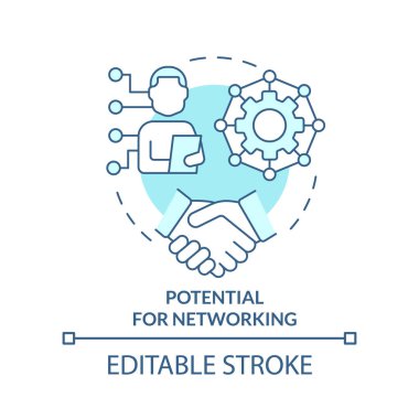 Turkuaz konsept simgesi oluşturma potansiyeli var. Soyut fikirlerin incelenmesinin faydaları. Fikir alışverişi. İzole bir taslak çizim. Düzenlenebilir felç. Arial, Myriad Pro-Kalın yazı tipleri