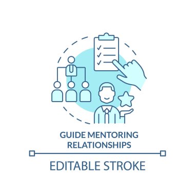 İlişkilere rehberlik eden turkuaz konsept ikonu. Başarılı bir koçluk bakış açısı soyut fikir ince çizgi çizimi. İzole bir taslak çizim. Düzenlenebilir felç. Arial, Myriad Pro-Kalın yazı tipleri