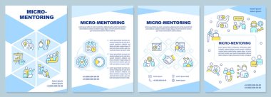 Mavi broşür üzerinde mikro danışmanlık yapıyorum. İşyeri koçluğu. Çizgisel simgeli broşür tasarımı. Sunum için düzenlenebilir 4 vektör düzeni, yıllık raporlar. Arial-Black, Kullanılan Myriad Pro-Normal yazı tipleri