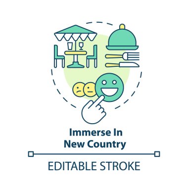 Immerse in new country concept icon. Local experience. Culture integration abstract idea thin line illustration. Isolated outline drawing. Editable stroke. Arial, Myriad Pro-Bold fonts used clipart