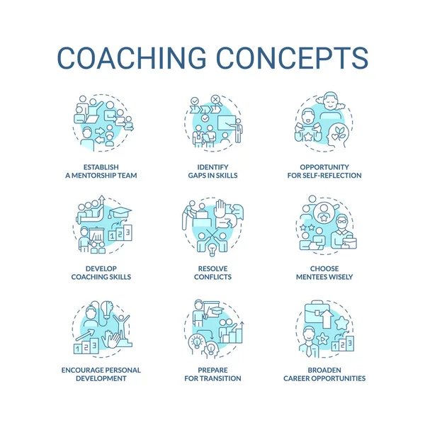 Conjunto Iconos Concepto Coaching Turquesa Idea Del Programa Tutoría Ilustraciones — Vector de stock