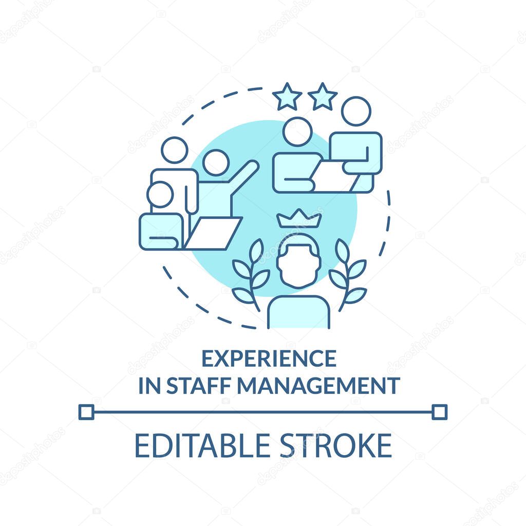 Experience in staff management turquoise concept icon. Benefit for mentor abstract idea thin line illustration. Isolated outline drawing. Editable stroke. Arial, Myriad Pro-Bold fonts used