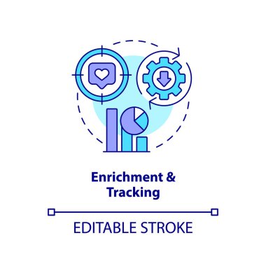 Zenginleştirme ve izleme konsepti simgesi. Pazarlama analizi. Yönlendirme süreci soyut fikir ince çizgi illüstrasyonu. İzole bir taslak çizim. Düzenlenebilir felç. Arial, Myriad Pro-Kalın yazı tipleri