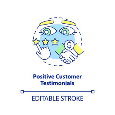 Pozitif müşteri tanıklığı konsept ikonu. Kurşun dönüştürme, soyut fikir, ince çizgi çizimi pratiği. İzole bir taslak çizim. Düzenlenebilir felç. Arial, Myriad Pro-Kalın yazı tipleri