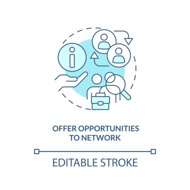 Mavi konsept simgesi ağı kurmak için fırsatlar teklif et. Akıl hocalığı. Profesyonel yardım soyut fikir ince çizgi çizimi. İzole bir taslak çizim. Düzenlenebilir felç. Arial, Myriad Pro-Kalın yazı tipleri