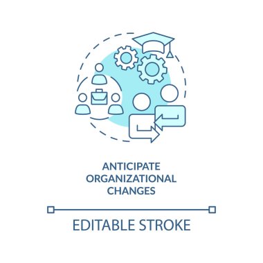Organizasyonun mavi konsept simgesini değiştirmesi bekleniyor. Yönetim stratejisi soyut fikir ince çizgi çizimi. İzole bir taslak çizim. Düzenlenebilir felç. Arial, Myriad Pro-Kalın yazı tipleri