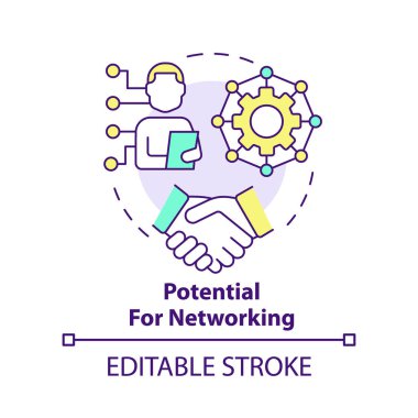 Ağ kurma konsepti simgesi potansiyeli. Soyut fikirlerin incelenmesinin faydaları. Bilgi alışverişi, fikirler. İzole bir taslak çizim. Düzenlenebilir felç. Arial, Myriad Pro-Kalın yazı tipleri