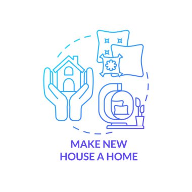 Yeni ev mavisi gradyan konsept simgesi yap. Yeni mekana uyum. Yurtdışında gibi hissediyorum soyut fikir ince çizgi çizim. İzole bir taslak çizim. Kullanılan sayısız Pro-Kalın yazı tipi