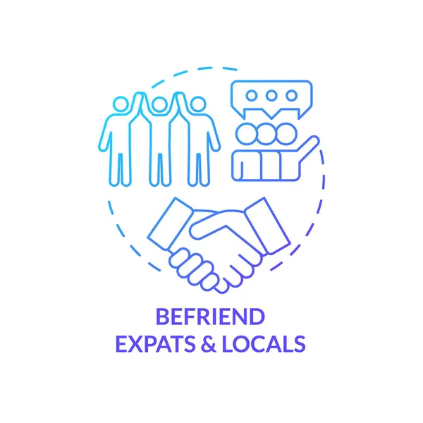 Befriend Expats Locals Blue Gradient Concept Icon Relationships Immigration Contact — Stock Vector