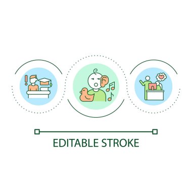 Çocuklar dikkat eksikliği döngüsü konsepti ikonu. Konsantrasyon sorunu. Hiperaktivite bozukluğu soyut fikir ince çizgi çizimi. İzole bir taslak çizim. Düzenlenebilir felç. Kullanılan Arial yazı tipi