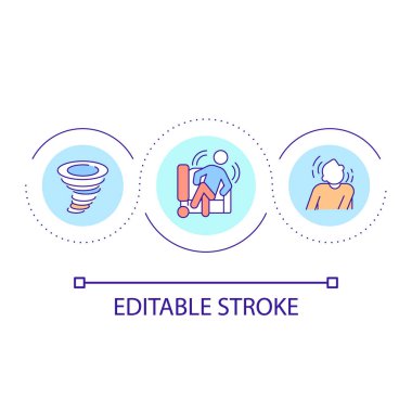 Vertigo döngüsü konsept simgesi. Baş dönmesi hissi var. Tehlikeli tıbbi semptomlar. Sağlık problemi soyut fikir ince çizgi çizimi. İzole bir taslak çizim. Düzenlenebilir felç. Kullanılan Arial yazı tipi