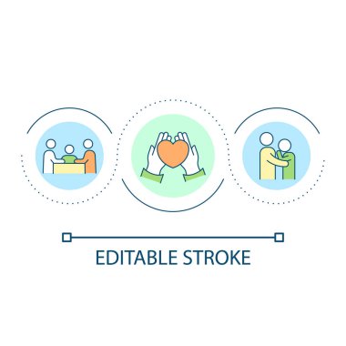 Duygusal destek döngüsü konsepti simgesi. Hastalar için psikoterapi. Problemin kabul edilmesi soyut fikir ince çizgi çizimi. İzole bir taslak çizim. Düzenlenebilir felç. Kullanılan Arial yazı tipi