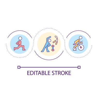 Rutin egzersiz döngüsü konsepti simgesi. Refah için spor egzersizleri. Günlük fiziksel aktivite soyut fikir ince çizgi çizimi. İzole bir taslak çizim. Düzenlenebilir felç. Kullanılan Arial yazı tipi