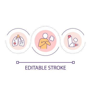 Astım krizi konsepti ikonu. Solunum sistemi kronik hastalık. Solunum problemi soyut fikir ince çizgi çizimi. İzole bir taslak çizim. Düzenlenebilir felç. Kullanılan Arial yazı tipi