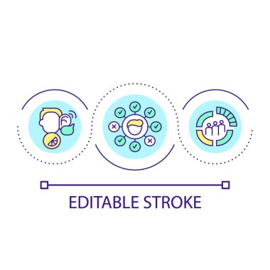 Müşterinin çalışma döngüsü konseptine ihtiyacı var. Pazarlama araştırması sağlanıyor. İş dünyasının soyut fikirlerini hedef alıyor. İnce çizgi çizimleri. İzole bir taslak çizim. Düzenlenebilir felç. Kullanılan Arial yazı tipi
