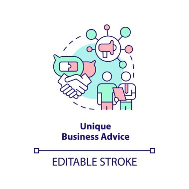 Eşsiz iş tavsiyesi konsepti ikonu. Uzman yardımı. Akıl hocalığı. Ağ oluşturma fikri soyut ve ince çizgi çizimi. İzole bir taslak çizim. Düzenlenebilir felç. Arial, Myriad Pro-Kalın yazı tipleri