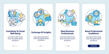 Mobil uygulama ekranında kariyer büyümesine ağ kuruluyor. Doğrusal kavramlarla düzenlenebilir grafik yönergelerini dört adımda gözden geçir. UI, UX, GUI şablonu. Kullanılan sayısız Pro-Kalın, Düzenli yazı tipleri