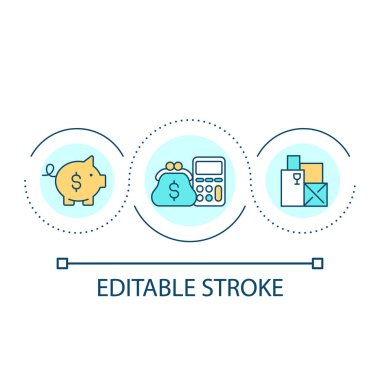 Para döngüsü konsepti ikonu kaydediliyor. Bütçe yönetimi. Finansal okuryazarlık. Masrafları yönet soyut fikir ince çizgi çizimi. İzole bir taslak çizim. Düzenlenebilir felç. Kullanılan Arial yazı tipi