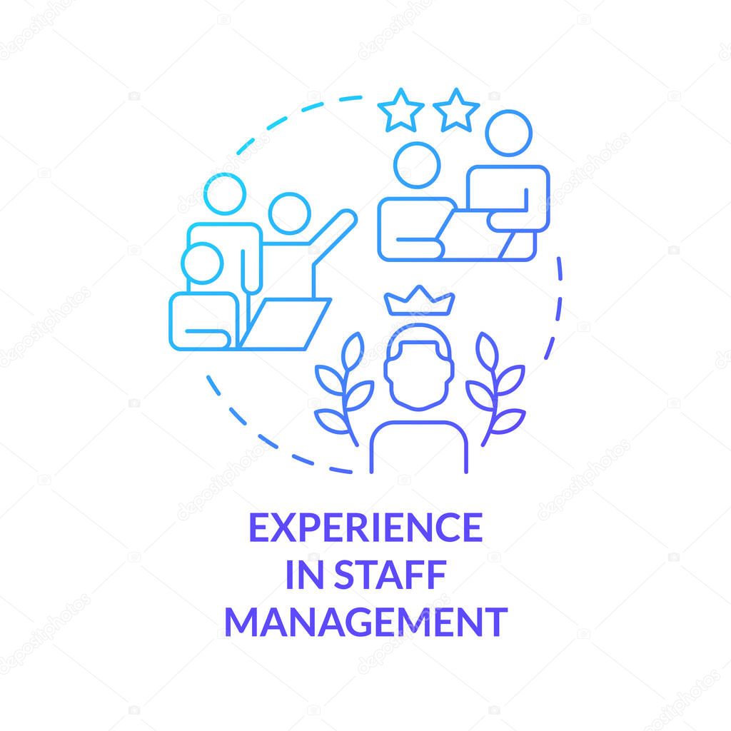 Experience in staff management blue gradient concept icon. Benefit for mentor abstract idea thin line illustration. Experienced individual. Isolated outline drawing. Myriad Pro-Bold font used