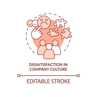 Mutsuz çalışanlar kırmızı konsept ikonu. İş tatminsizliği. Şirket kültürü problemi soyut fikir ince çizgi çizimi. İzole bir taslak çizim. Düzenlenebilir felç. Arial, Myriad Pro-Kalın yazı tipleri kullan