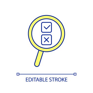 Anket sonuçları RGB renk simgesini analiz ediyor. Müşteriler çalışmalara cevap verir. Tüketicinin araştırmaya ihtiyacı var. İzole vektör çizimi. Basit bir çizgi çizimi. Düzenlenebilir felç. Kullanılan Arial yazı tipi