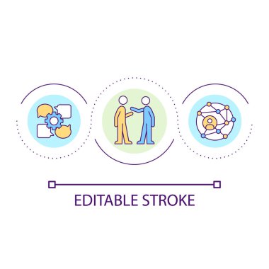 Sosyal bağlantılar döngü konsepti simgesi oluştur. Ağ kurmak. İlişki becerileri geliştirmek soyut fikir ince çizgi çizimi. İzole bir taslak çizim. Düzenlenebilir felç. Kullanılan Arial yazı tipi