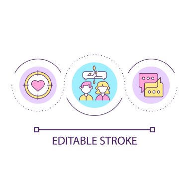 Sıcak ilişki döngüsü konsepti ikonu oluşturuyorum. Ortak çıkarları paylaşın. Güçlü bir bağlantı oluştur soyut fikir ince çizgi çizimi. İzole bir taslak çizim. Düzenlenebilir felç. Kullanılan Arial yazı tipi