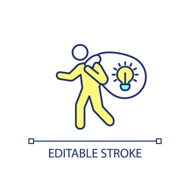 Fikir hırsızı RGB renk simgesi. Telif hakkı ihlali. İş sırlarını çalmak. Girişimcilikte eser hırsızlığı. İzole vektör çizimi. Basit bir çizgi çizimi. Düzenlenebilir felç. Kullanılan Arial yazı tipi