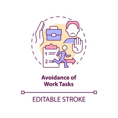 İş konsepti ikonundan kaçınma. İş görevlerini tamamlamaktan kaçınmak soyut fikir ince çizgili resimleme. İzole bir taslak çizim. Düzenlenebilir felç. Arial, Myriad Pro-Kalın yazı tipleri kullan